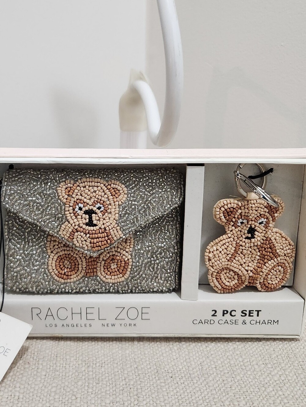 Rachel Zoe Kids' Beige Teddy Card Case & Charm Set